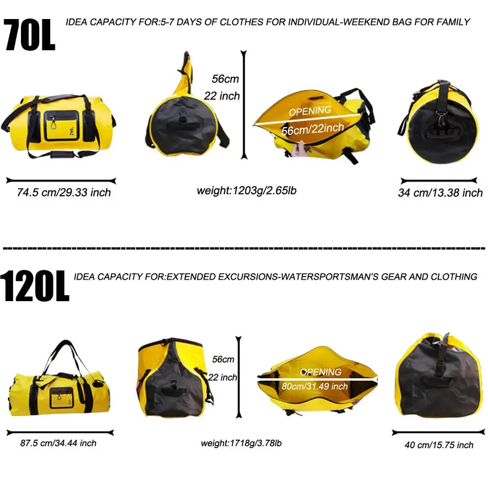 Large Waterproof Duffle Dry Bags Roll Top for Fishing Kayaking Rafting Swimming Sailing Surfing Hiking Camping Canoe Boat Gym