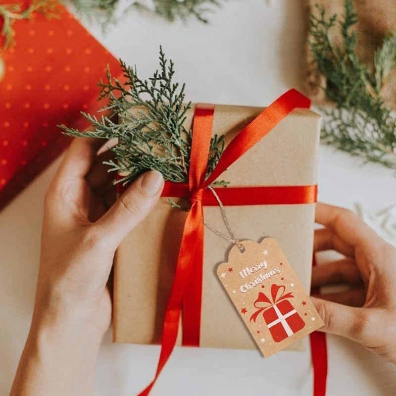 100 Pieces Christmas Tags Xmas Kraft Paper Gift Tags Hanging Label for DIY Craft