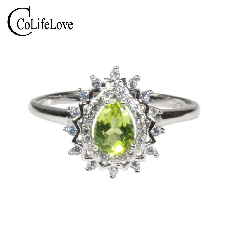 CoLife Jewelry Fashion Peridot Ring for Daily Wear 5*7mm Natural Peridot Silver Ring 925 Silver Peridot Jewelry