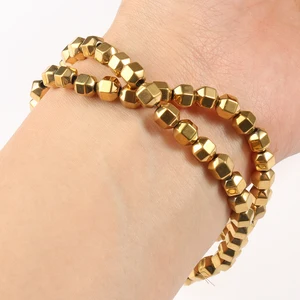 Gold gebadete Hämatit runde Würfelperlen, natürlicher Abstandshalterstein, lose Perlen, um Schmuck zu machen, DIY -Armbänder vorhanden, Farbaufbewahrung, 15 8 Hauptverkaufsstein Cubica - №5