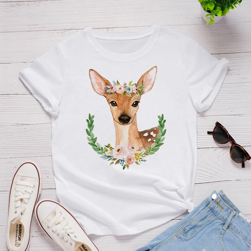 T-Shirt da donna Graphic Cartoon giraffa T-Shirt da donna T-Shirt con stampa estiva top Lady Clothes Womens Casual Tees maglietta femminile