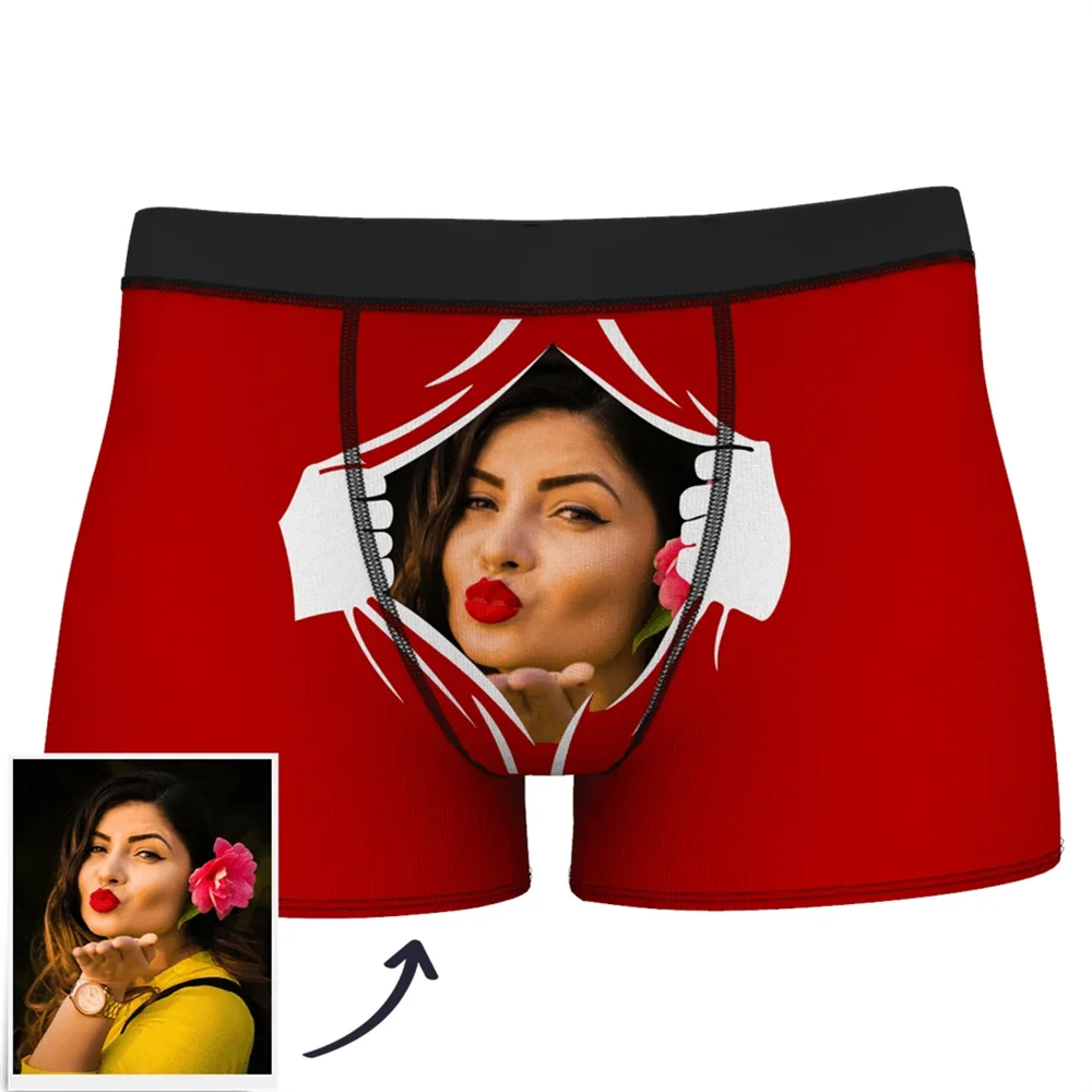 funny face men\'s shorts Custom photo boxers On Body for boyfriend Valentines Day husband briefs brithday unique underwears gift