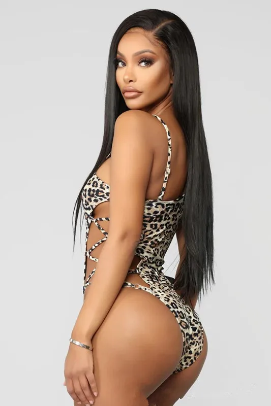 BKLD Summer Clothes 2021 New Sleeveless One-Shoulder Women Rompers Leopard Print Ring Bandage Lace Up Hollow Out Club Bodysuit