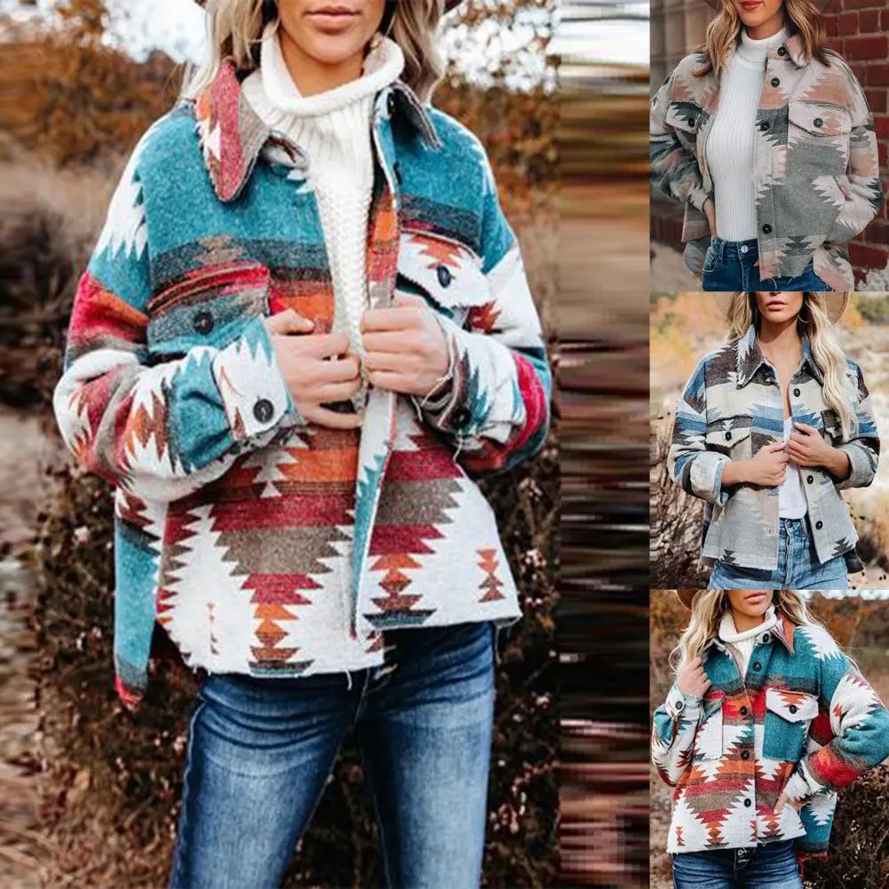 Colorful Stylish Vintage Ethnic Style Lady Coat Warm Winter Jacket Ethnic Style for Dating