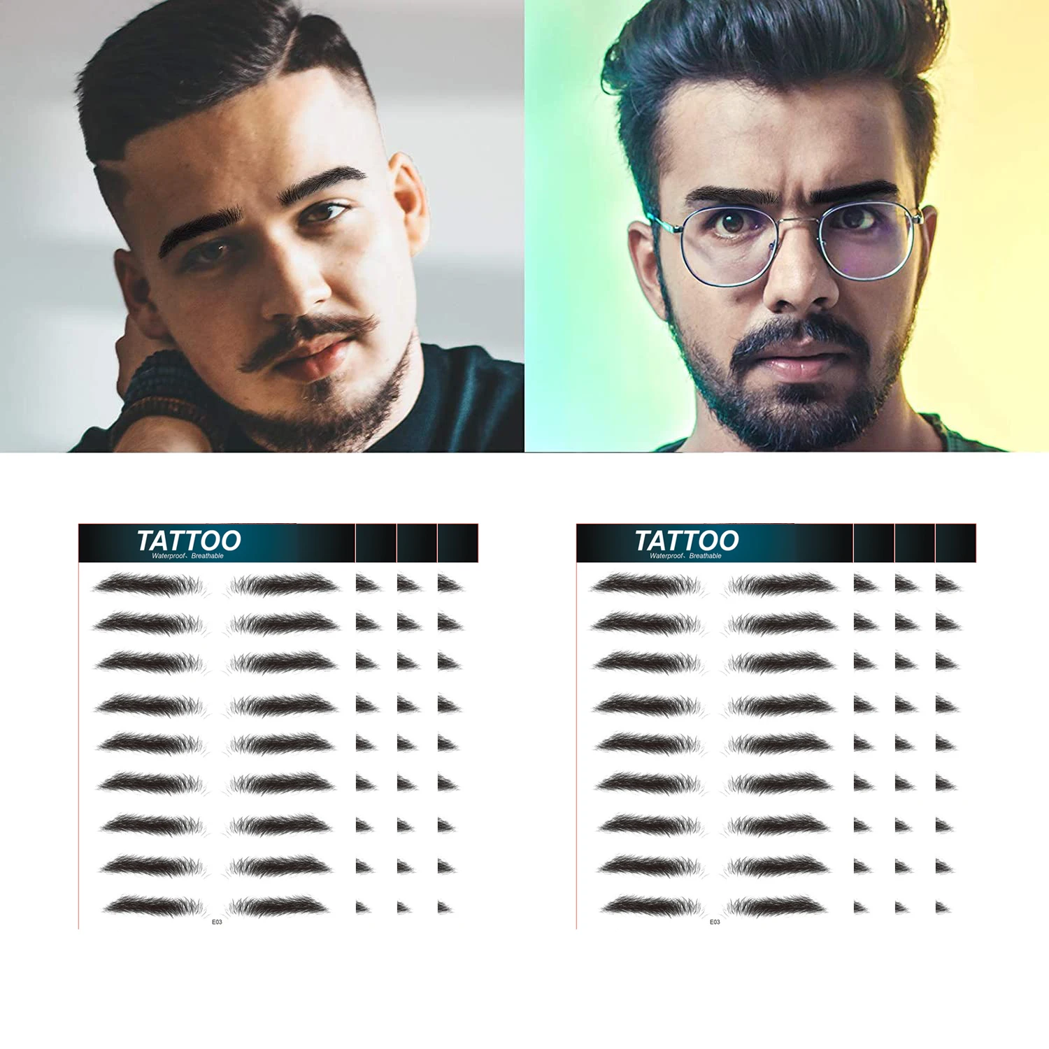 Eyebrow Tattoo for Men Realistic Fake Tattoo Eyebrows 10 Pairs Black,Popular 6D Imitation Eyebrows Transfer Stickers,Suitable