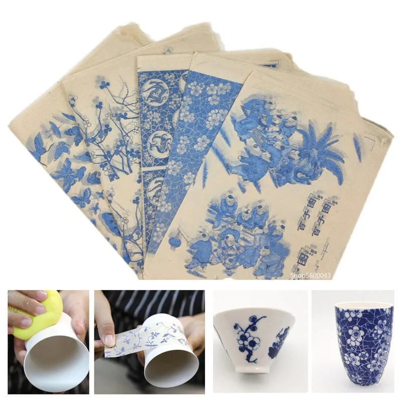 Pottery Clay Art Underglaze Colored Flower Paper Blue White Stickers Transfer Paper Jingdezhen High Temperature Firing Decal