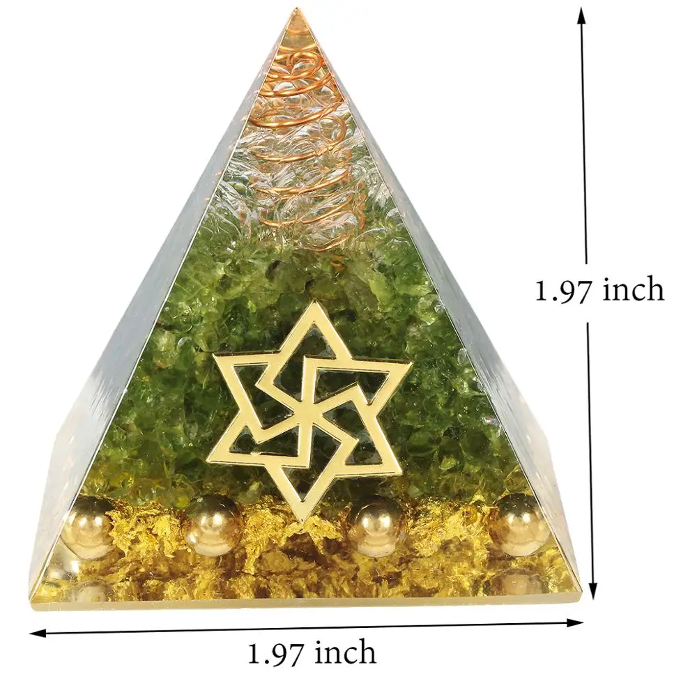 TUMBEELLUWA Healing Stone Orgone Pyramid with Gold Color Satellite shield,Orgonite Generator Resin Crystal Jewelry Decor