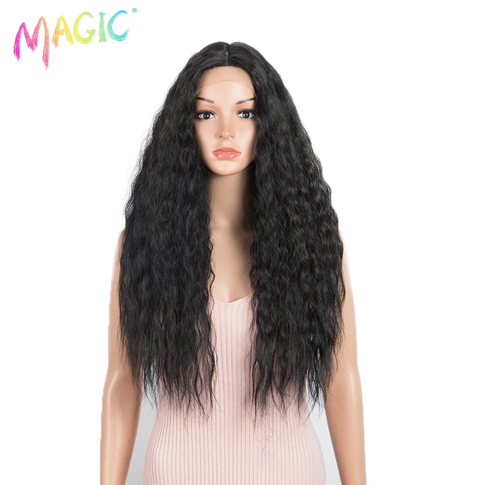 MAGIC 360 Lace Frontal Wig Curly Hair Synthetic Lace Front Wig Black Ombre Ponytail Wigs For Black Women Heat Resistant Cosplay