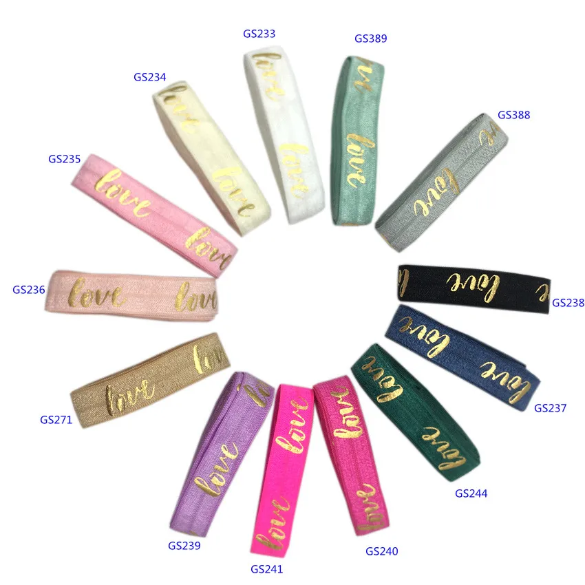 5Yard 15MM LOVE Metallic Foil Print Elastic Band Spandex Ribbon Sewing Trim Hand Bracelet Garment Accessories