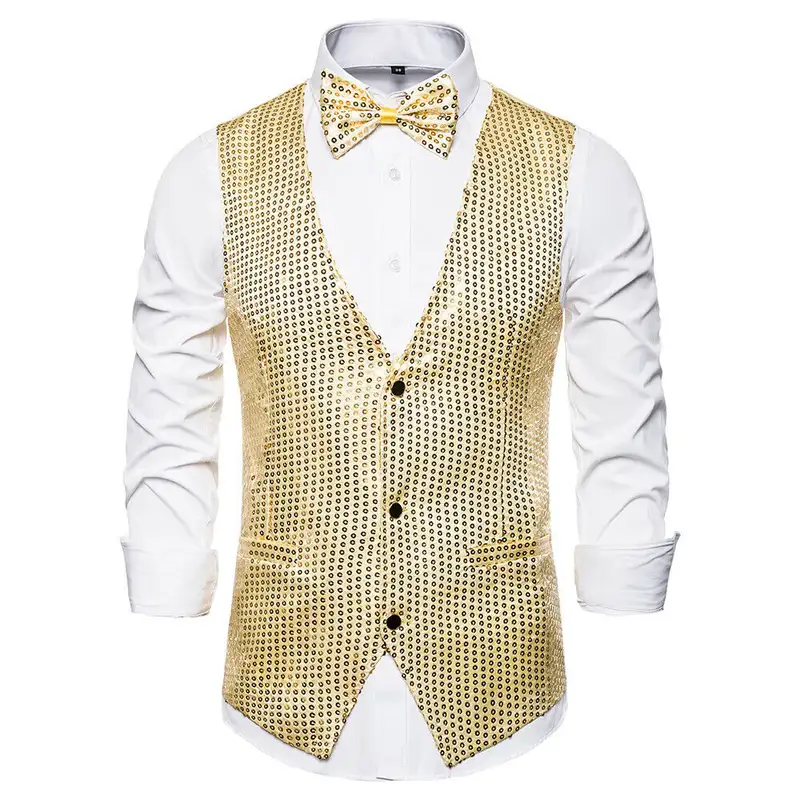 New Design Men Sequins Pattern Glitter Embellished V-neck Blazer Vest Male Evening Party Suits Plus Size hot - Image 11