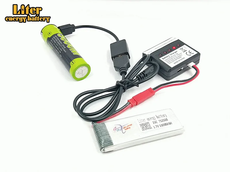 3.7V 1000mah 752560 30c LiPo Battery For 8807 8807W Rc Quadcopter Spare Parts 4in1 Balance Charger  Accessories Rc Drones