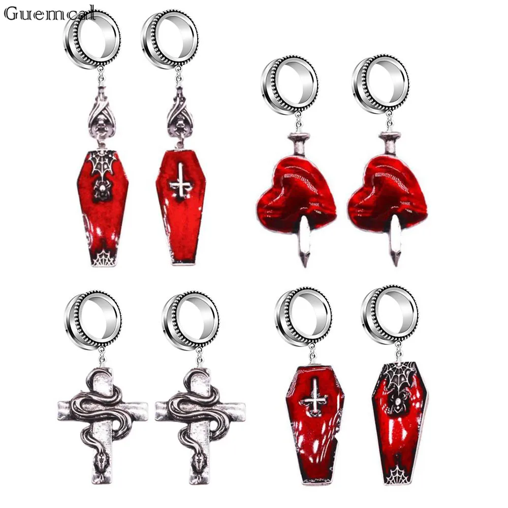 

Guemcal Dark Gothic Cross Dangle Ear Plugs Tunnels Oreja Flesh Gauges Stainless Steel Ear Expander 6-28mm Body Piercing Jewelry