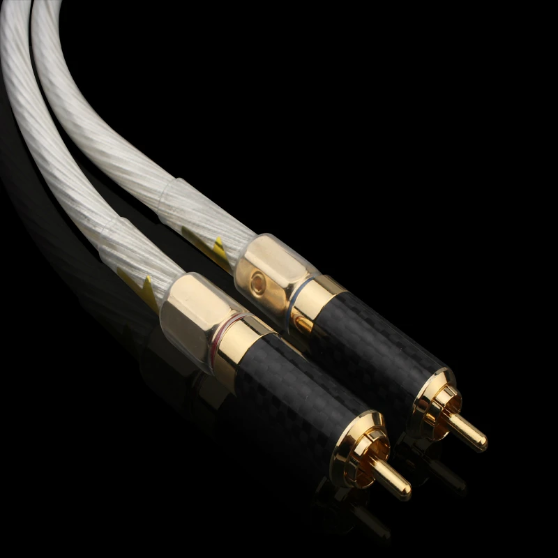 High Quality  5N OCC Silver-Plated hifi RCA audio Interconnect Cable with Carbon Fiber RCA  connector