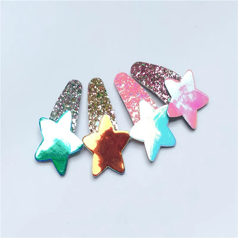 

Boutique ins 6Pairs Fashion Cute Laser Star Snap Clips Solid Glitter Star Barrettes Hairpins Princess Headwear Hair Accessories
