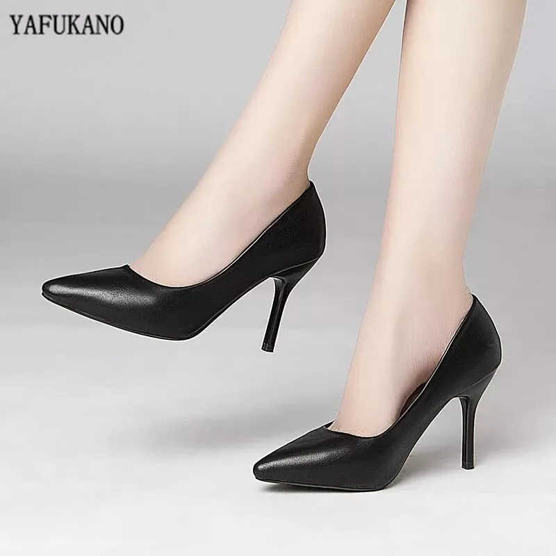 Size 32-41 Women Pumps Classic Matte Black Thin High Heel Slip on Pointed Toe Spring Women Shoes Office & Career Shoes