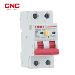 CNC 2P 230V RCBO MCB 30mA Residual Current Circuit Breaker With Over Current And Leakage Protection 6-63A YCB6HLN-63 PLUS