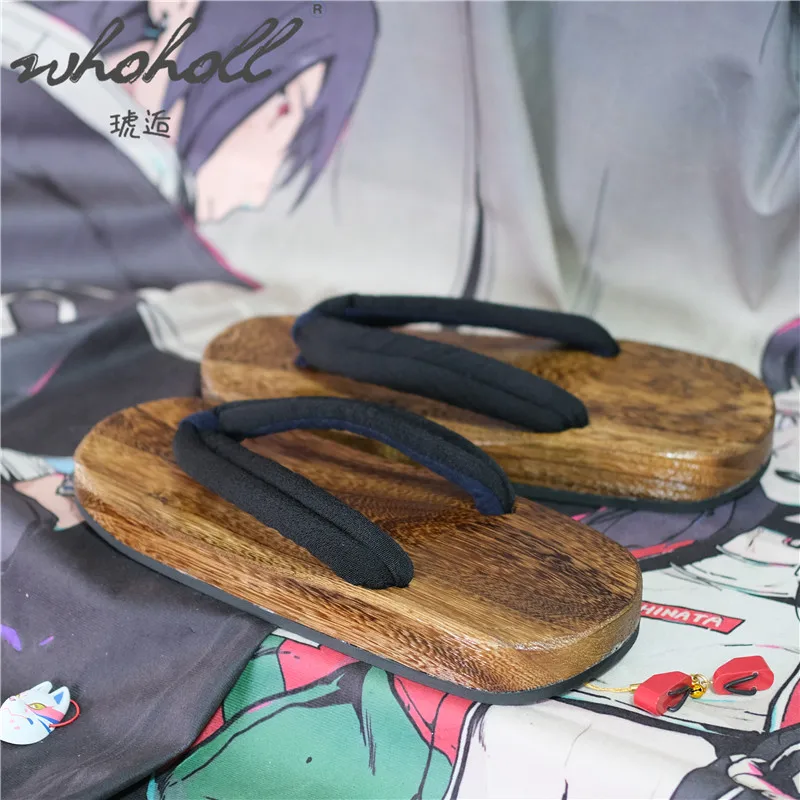 WHOHOLL Geta Summer Man Slippers Japanese Clogs Flip Flops Wood Bottom Flat Slippers Samurai Cosplay Shoes Women Slippers