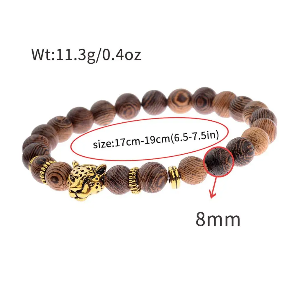 8mm Wenge Wood Beaded Bracelet Mala Bracelet Leopard Head Bracelet Bangle Fashion Jewelry