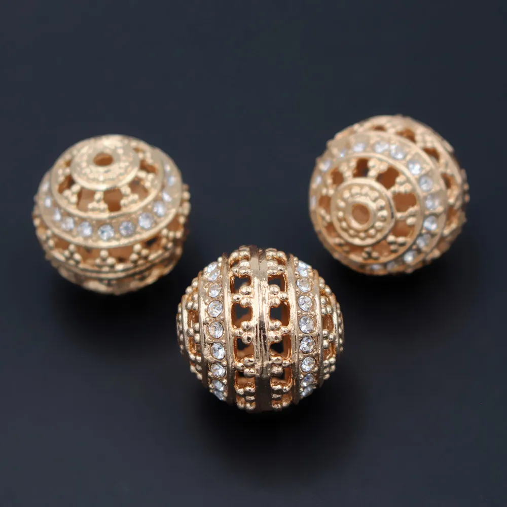 10pcs Round Ball Spacer Beads Filigree Crystal Paved Bead Connectors DIY Findings for Chile Men Women Wedding  Jewelry Set