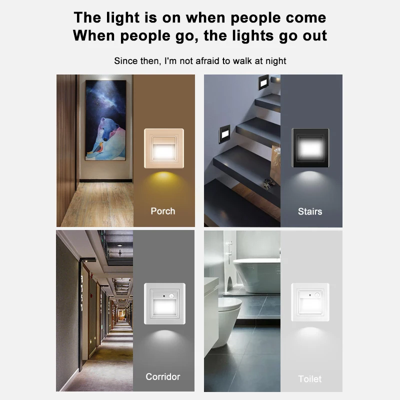 Type 86 Embedded Led Night Light Step Light Household Steps Staircase Aisle Human Body Induction Embedded Foot Light
