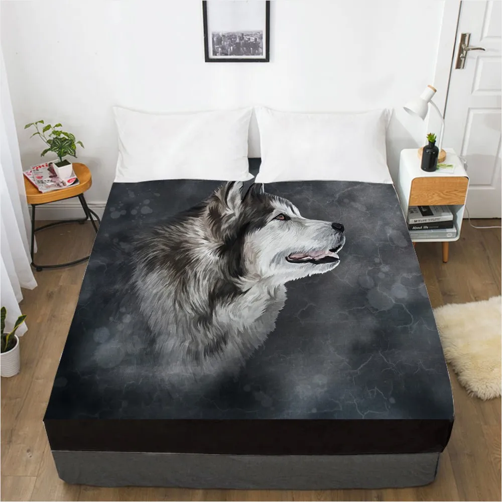 3D Printed Fitted Sheet Custom Design Mattress Fitted Cover Bed Linens Sheets Bedsheet 198*203cm 200*220 Black Wolf Home Bedding