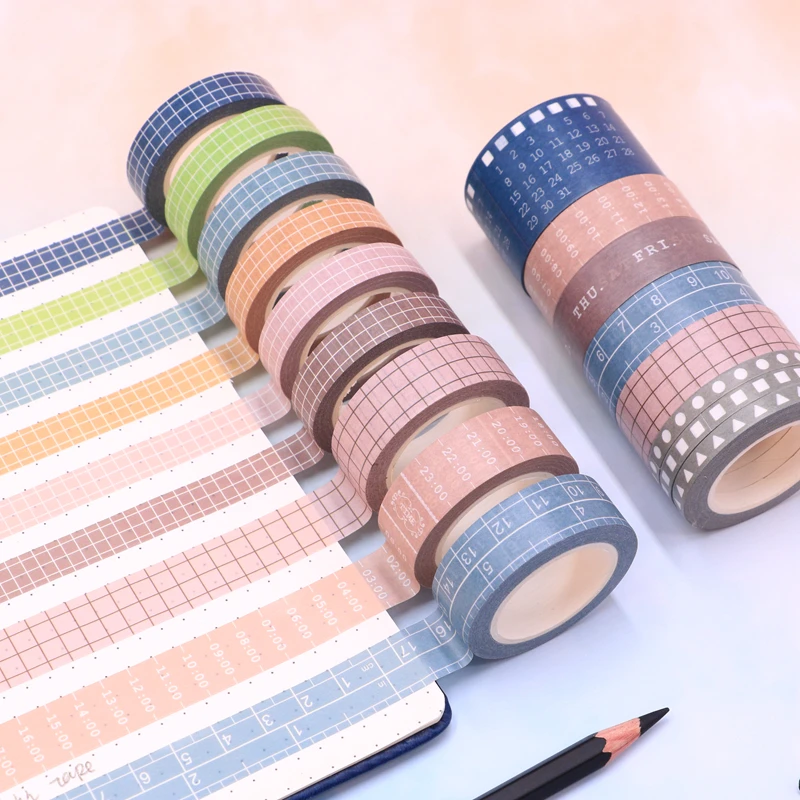 Cute Grid Calendar Washi Tape Set Kawaii Scrapbooking Tool Adhesive Masking Tape Photo Album Diy Decorative Tape Stationery