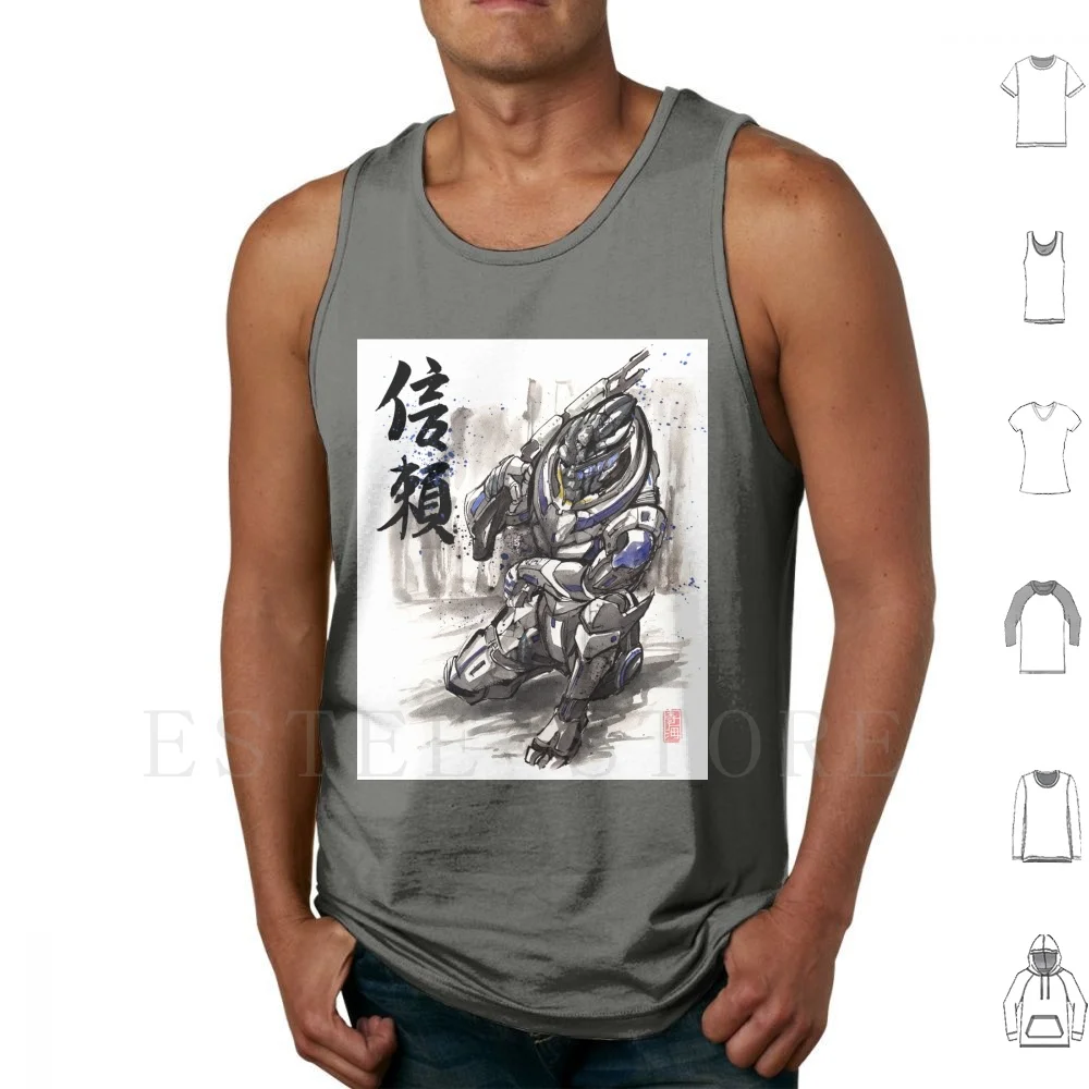 Mass Effect Garrus Sumie Style With Japanese Calligraphy Tank Tops Vest Sleeveless Mass Effect Japanese Calligraphy