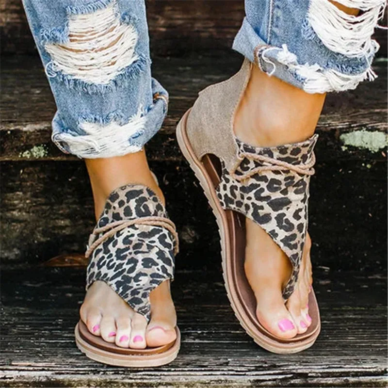 2021 Fashion New Women Sandals Elegant Leopard Print Comfortable Boho Style Female Sandals Cover Heel Lady Casual Shoes Sandals