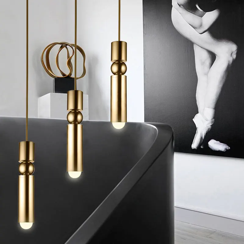 Nordic led Pendant Light Modern Lamp Cylinder Pipe golden led Pendant Lamp for foyer bedroom home decoration Pendant Light