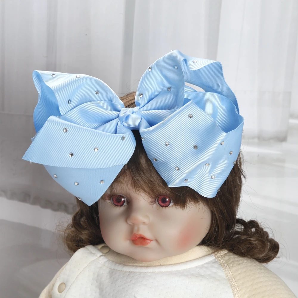 8 Zoll Große Haarschleifen für Babymädchen und Kinder, Weiche Schleifen mit Strass-Knoten, Haarbänder, Baby-Haaraccessoires, Kinder-Kopfschmuck – Detail 8