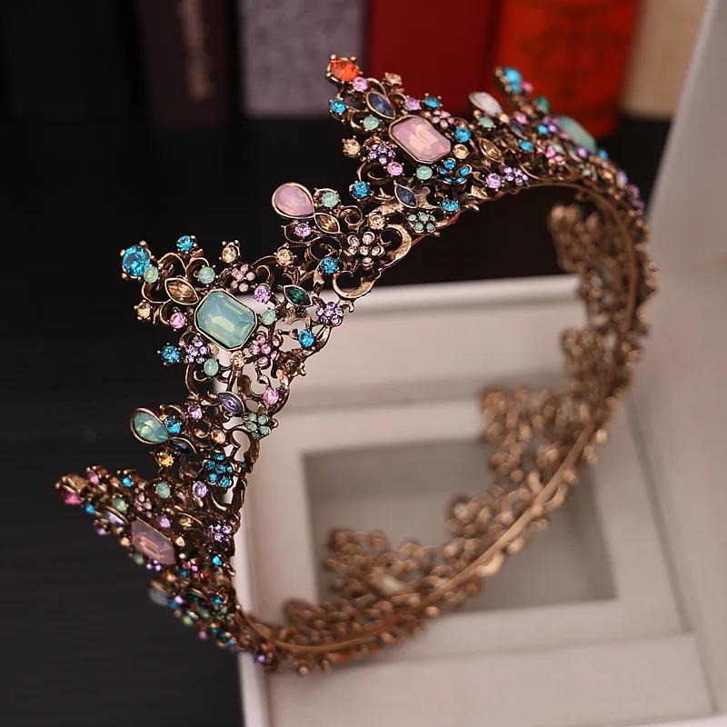 Baroque Vintage Color Jelly Crystal Round Bridal Tiara Crown Black Rhinestone Pageant Diadem Veil Tiara Wedding Hair Accessories image 2
