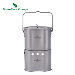 Boundless Voyage Outdoor Titanium Foldable Mini Size Wood Burning Stove with Camping Pot 2 in 1 Canteen Cup Ti2005C