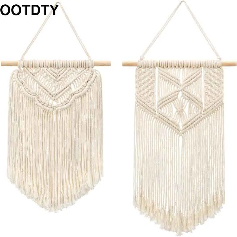 2 Pcs Macrame Wall Hanging Permadani Seni Anyaman Dekorasi Dinding Boho Chic Dekorasi Rumah untuk Apartemen Kamar Tidur Ruang tamu ruang Galeri