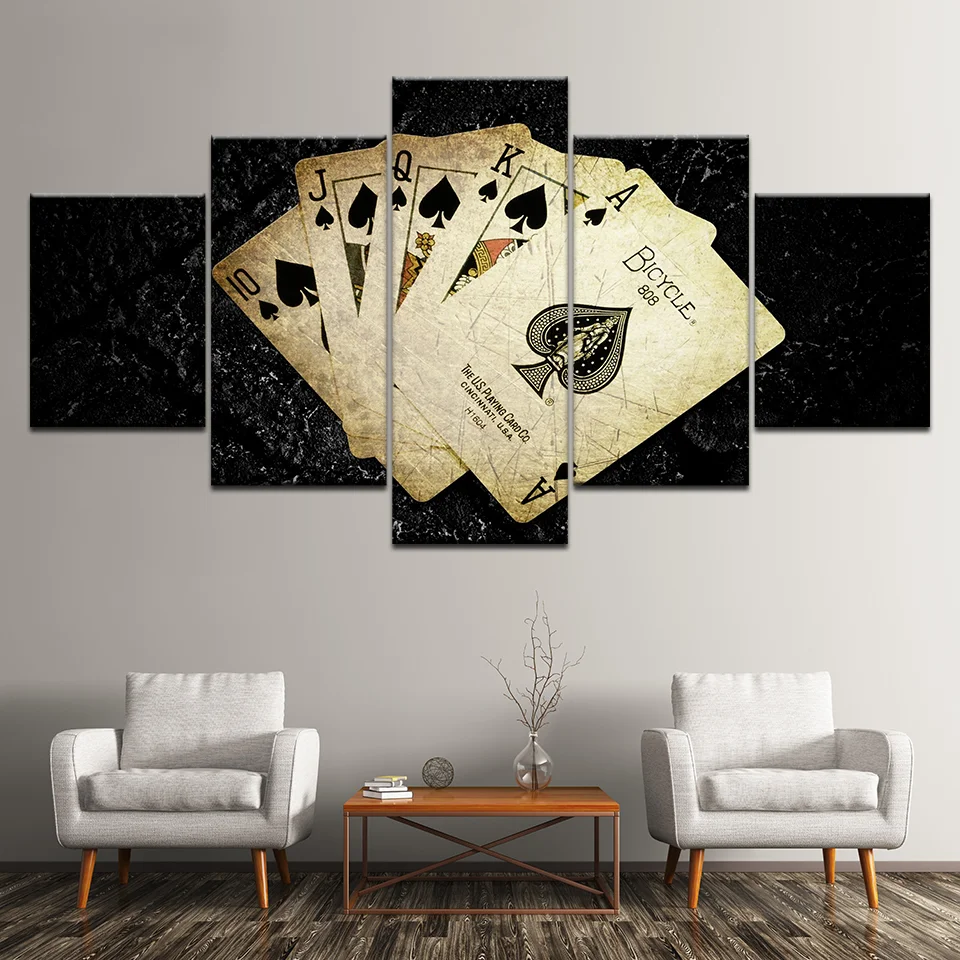 

Wall Art Canvas Painting Yellowed Poker Cards 5 Pieces Painting Modular Wallpapers Poster Print For Living Room Home Decor