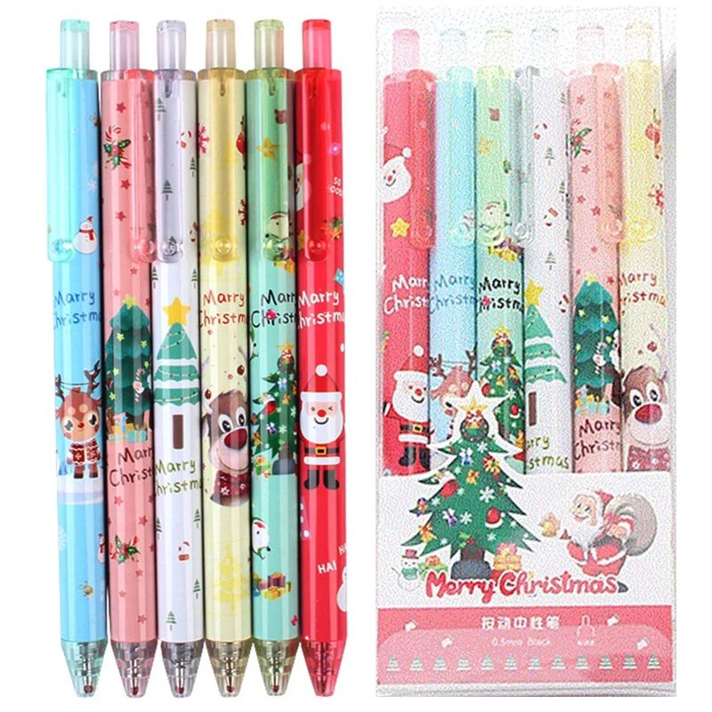 6Pcs/Lot Kawaii Christmas Gel Pen Cute Christmas Tree Reindeer Santa Gift Box 0.5mm Black Neutral Pens School Office Stationary