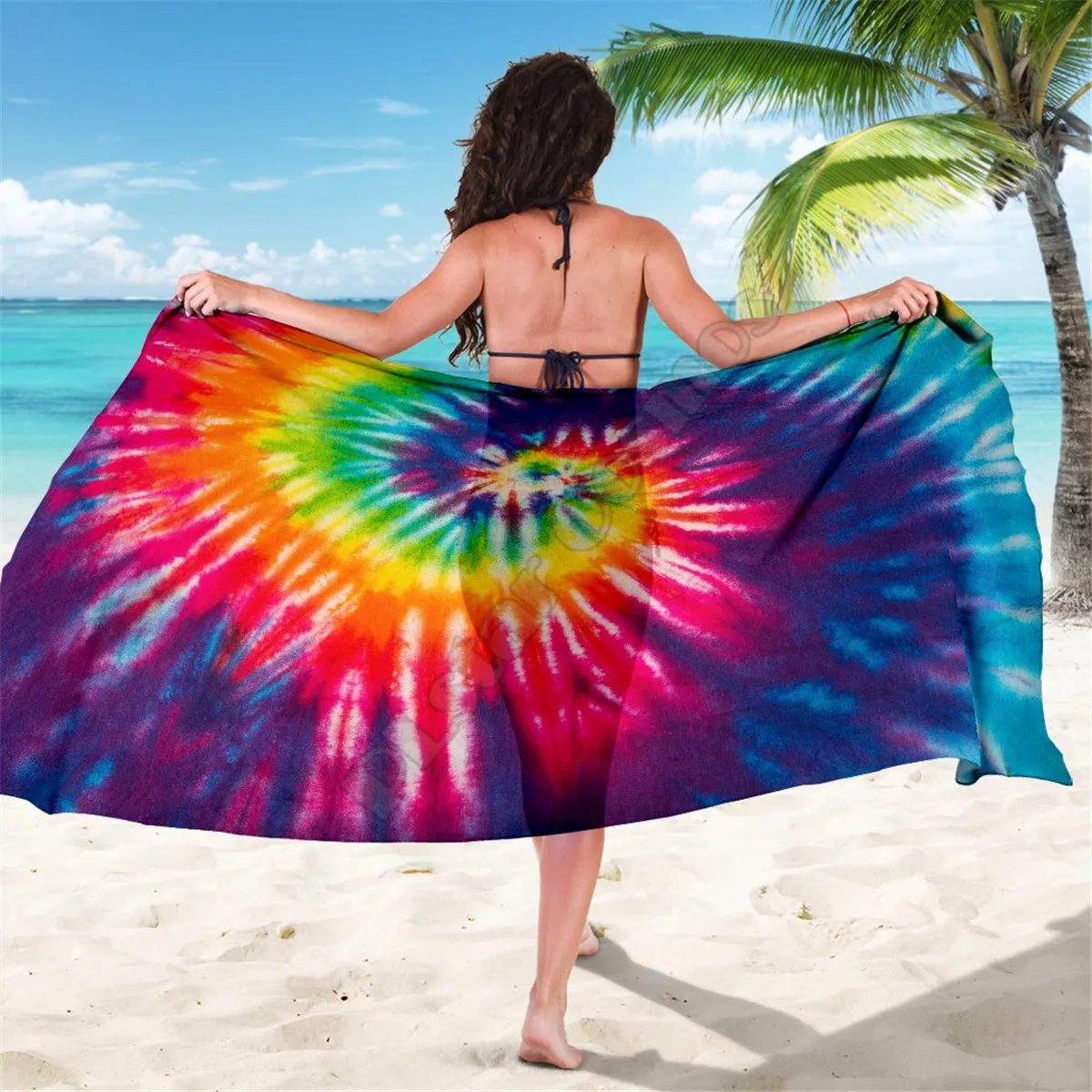 Colorful Tie Dye Spiral Sarong 3D printed Towel Summer Seaside resort Casual Bohemian style Beach Towel 02