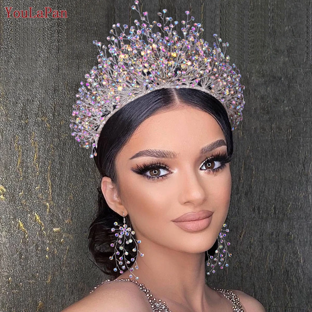 

YouLaPan Trendy Bridal Hair Hoop Colorful Rhinestone Wedding Crown Handmade Bride Tiara Hair Accessories Woman Headband HP193P-C