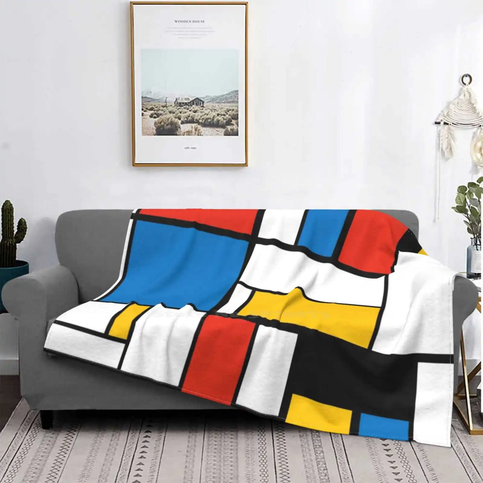 Mondrian De Stijl Modern Art Graphic Creative Design Light Thin Soft Flannel Blanket Multicolored Color Texture Pattern Neon