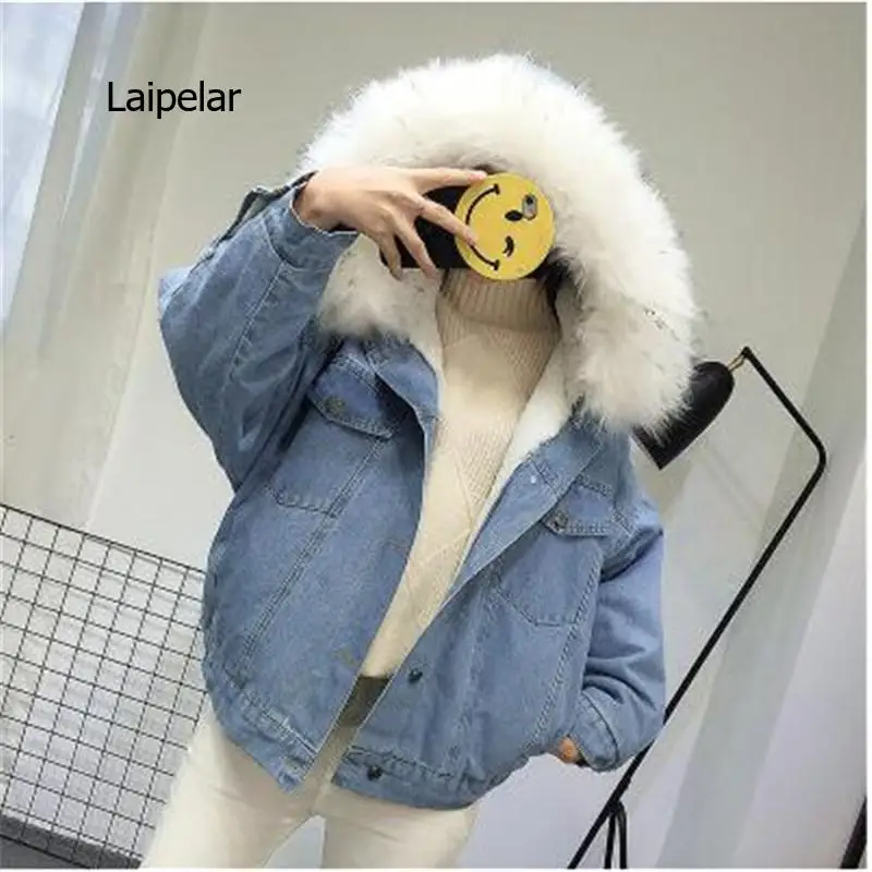 Denim Jacket Winter Big Fur Collar Korean Locomotive Lamb Coat Female Student