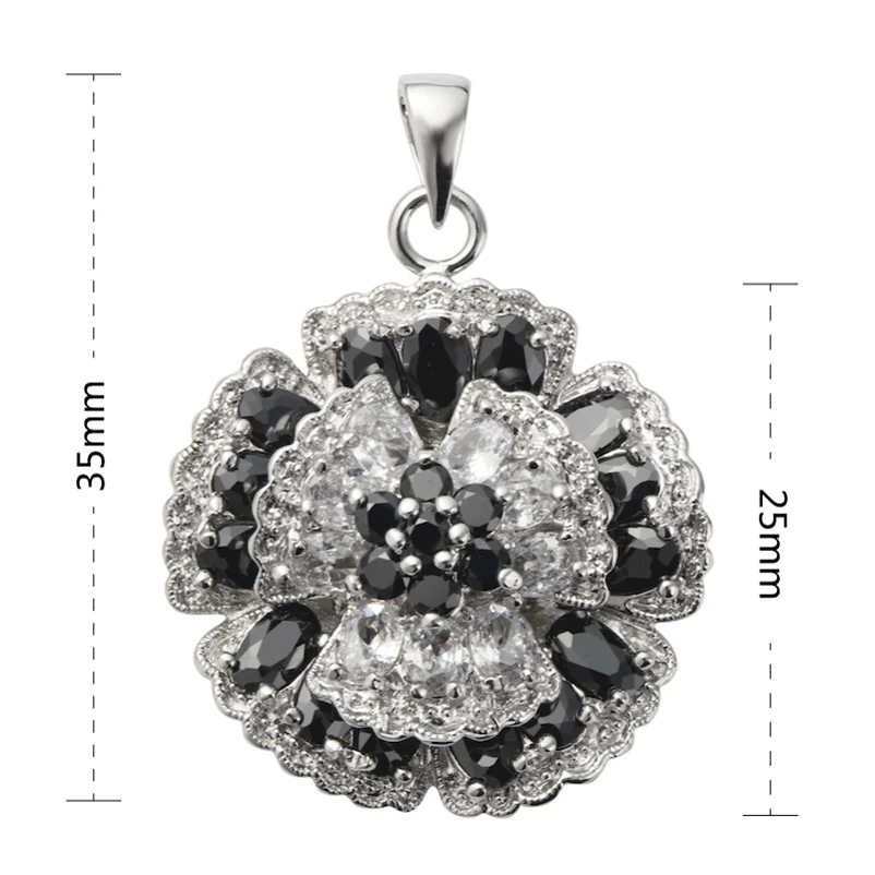 SHUNXUNZE Christmas Pendant Women Jewelry & Accessories Flower Gifts Alliance Black And White Cubic Zirconia Rhodium Plated R919