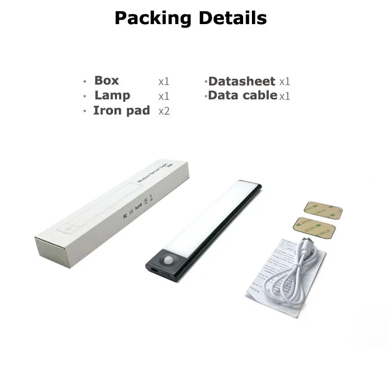 PIR Motion Sensor USB Rechargeable Auto On/Off Wardrobe Light Cabinet Light For Kitchen/Bedroom/Stair Light