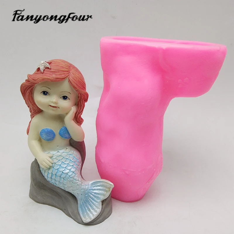 Little Mermaid Silicone Mold DIY Inverted Aromatherapy Candle Resin Gypsum Concrete Crystal Dropper Professional Mold Decoration