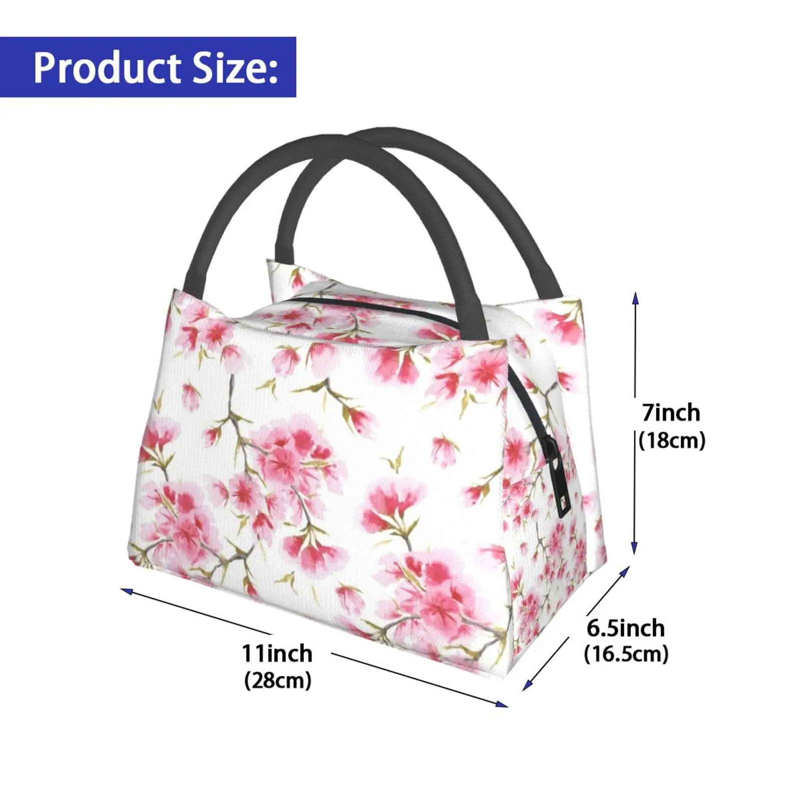 Portable Insulation Bag Cherry Blossoms Pattern Spring Summer Fall Winter Floral Pattern Pretty Pink