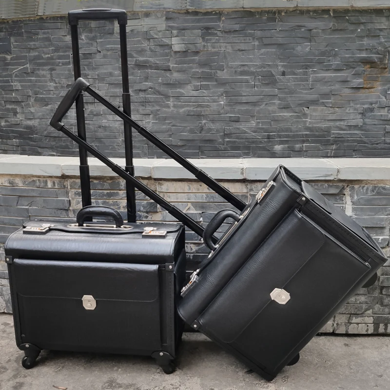 Flight attendant high-speed rail PU trolley suitcase Business Boarding   Captain travel rolling Luggage Lawyer Stewardess box