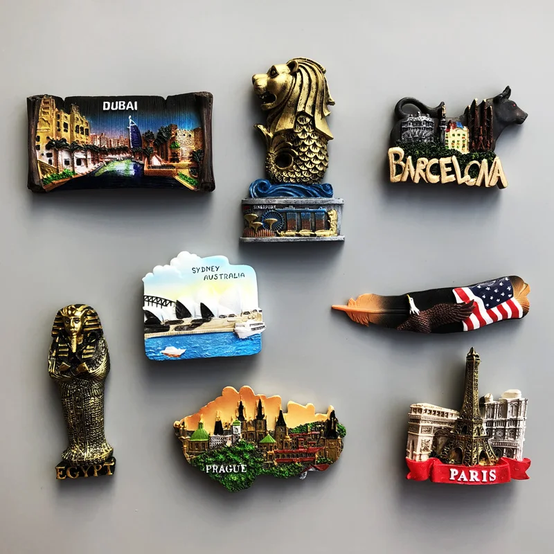 Souvenir Country Fridge Magnets Dubai Sydney French Egypt Travel Commemorative Decoration Refrigerator Magnet Birthday Gift