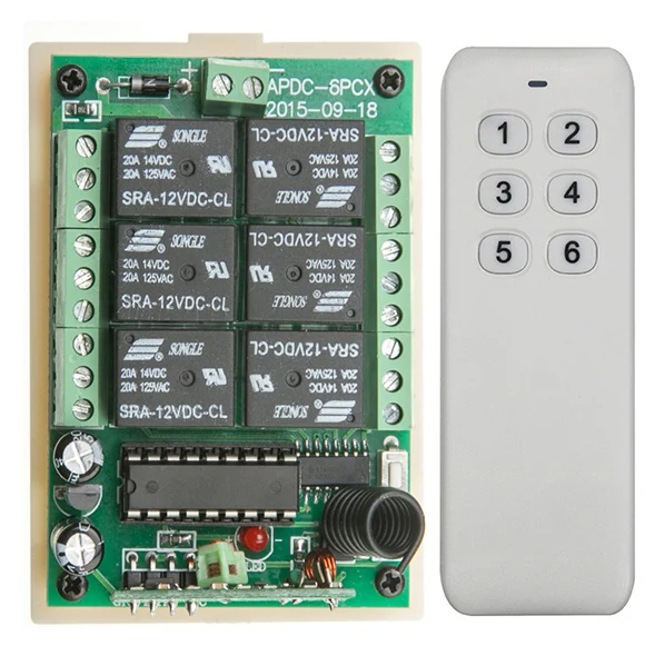 DC 12V 24V 6 CH Channels 6CH RF Wireless Remote Control Switch Remote Control System receiver transmitter 6CH Relay 315/433 MHz view 5