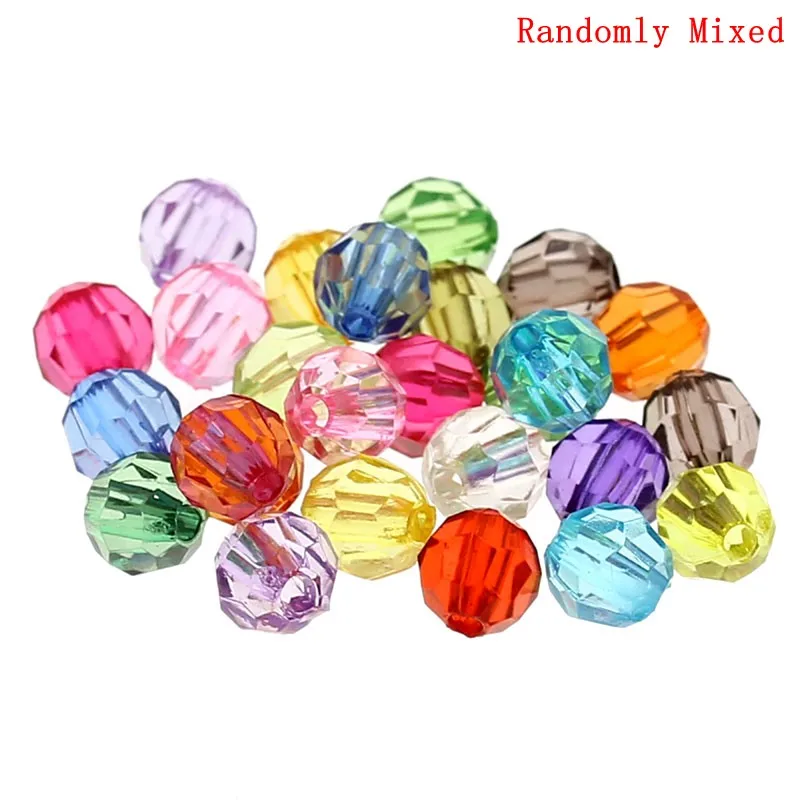 DoreenBeads 500PCs Randomly Mixed Color Acrylic Clear Faceted Round Spacer Beads Jewelry Accessories 6mm(2/8