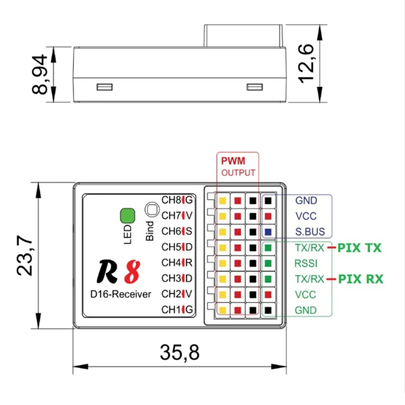 Jumper R8 RC alıcı 16CH Sbus uyumlu RadioMaster txfrfrsky D16 D8 T16 T12 modu radyo OpenTX PIX PX4 uçuş kontrolü için