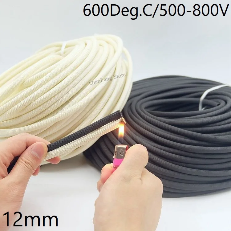 Dia 12mm Fiberglass Tube HTG Cable Sleeve Soft Chemical Fiber Glass Wire Wrap Protector Insulation High Temperature Pipe 600Deg