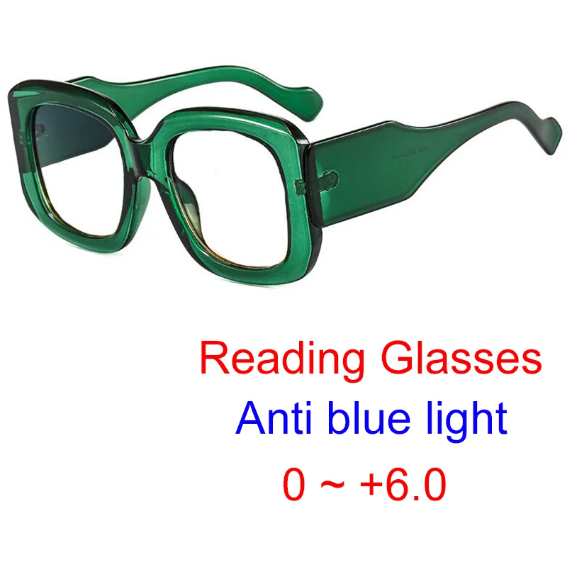 Anti Blue Light Oversized Reading Glasses Retro Green Big Frame Eyeglasses Elegant Optical Glasses For Women Presbyopia Eyewear